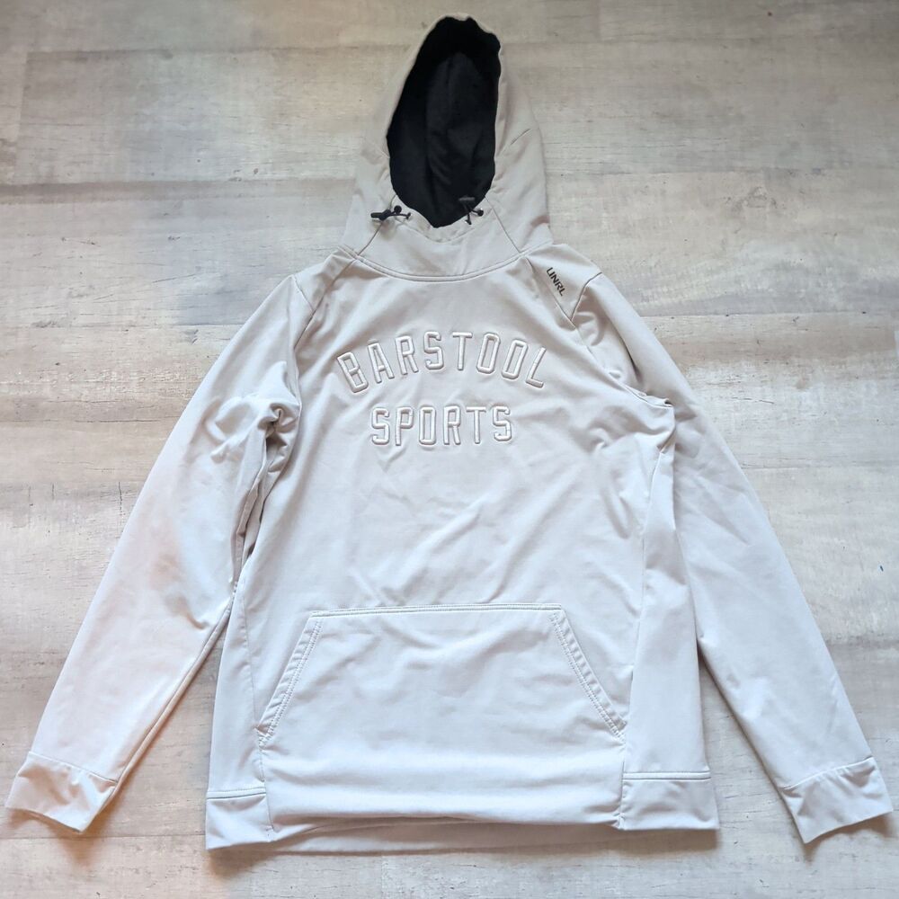 UNRL x Barstool Sports Crossover Performance Hoodie Beige Gray Pullover L/XL